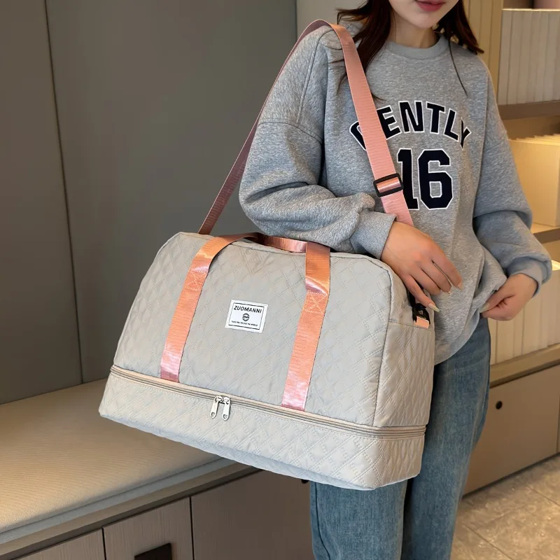 Casual nylon travel luggage bag,  large capacity sports and fitness storage, multi pocket portable weekender overnight bag thumbnail 3