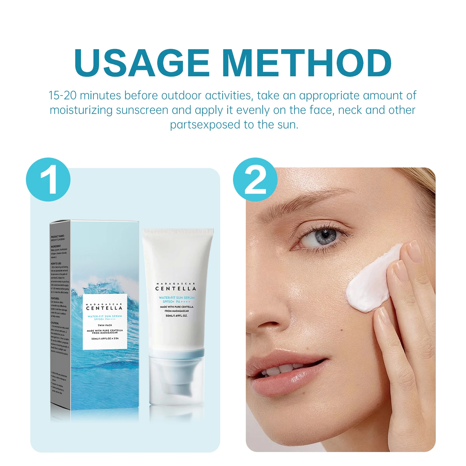 2/1pcs SPF50+ Sunscreen Cream Centella Strong UV Protection Water-Based Sunscreen Sun Body Sunblock Moisturizing Skin Care thumbnail 5