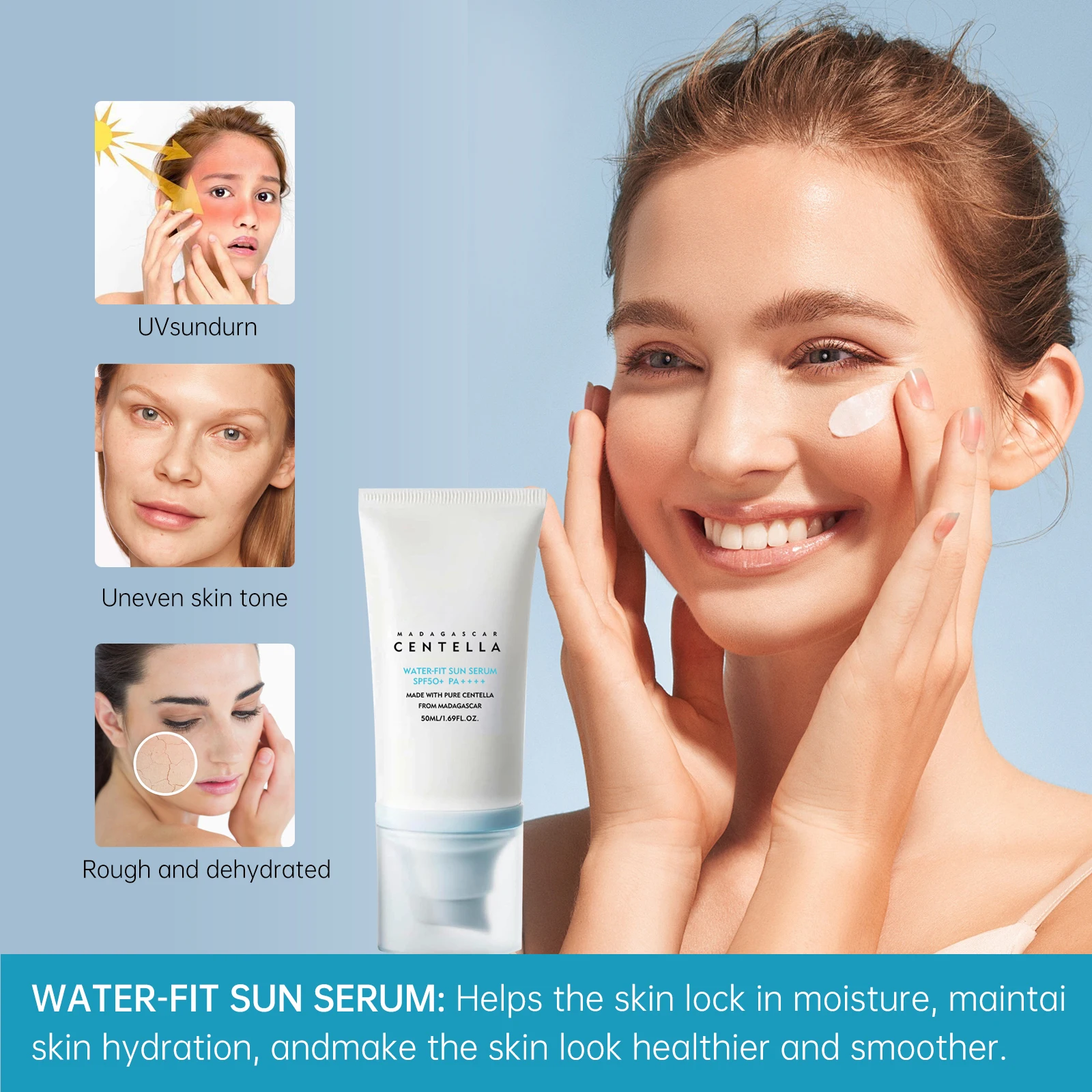 2/1pcs SPF50+ Sunscreen Cream Centella Strong UV Protection Water-Based Sunscreen Sun Body Sunblock Moisturizing Skin Care thumbnail 3