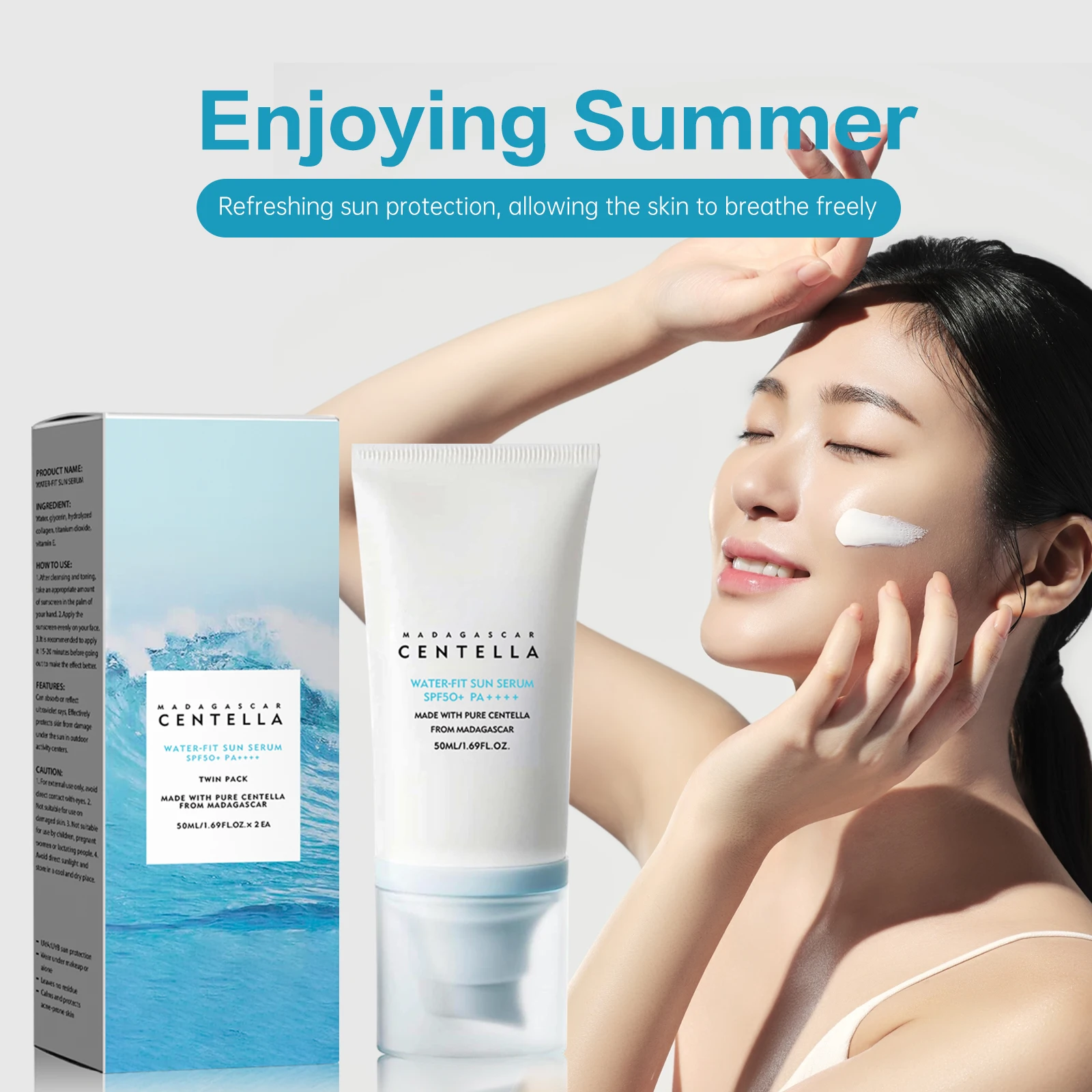 2/1pcs SPF50+ Sunscreen Cream Centella Strong UV Protection Water-Based Sunscreen Sun Body Sunblock Moisturizing Skin Care thumbnail 2