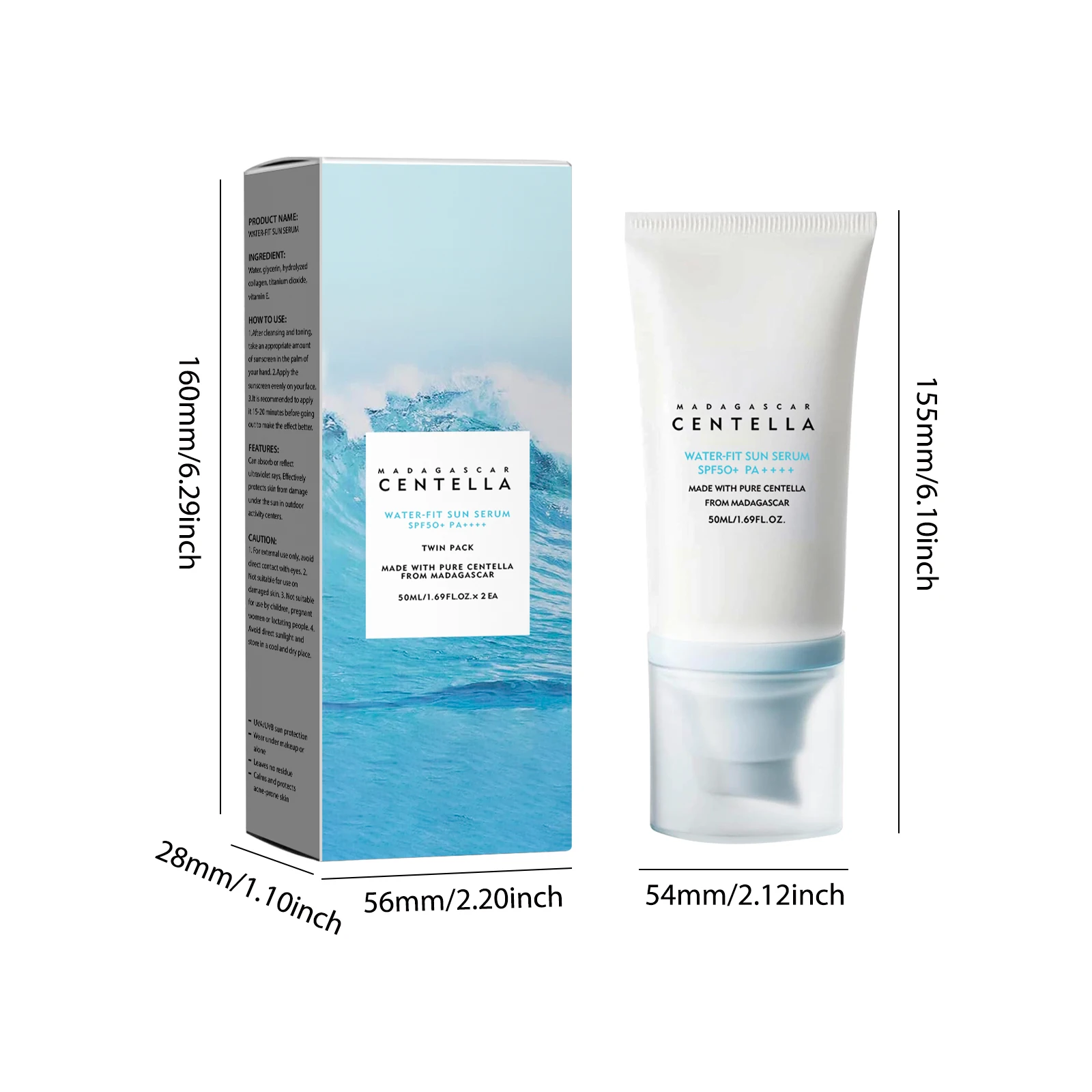2/1pcs SPF50+ Sunscreen Cream Centella Strong UV Protection Water-Based Sunscreen Sun Body Sunblock Moisturizing Skin Care thumbnail 6