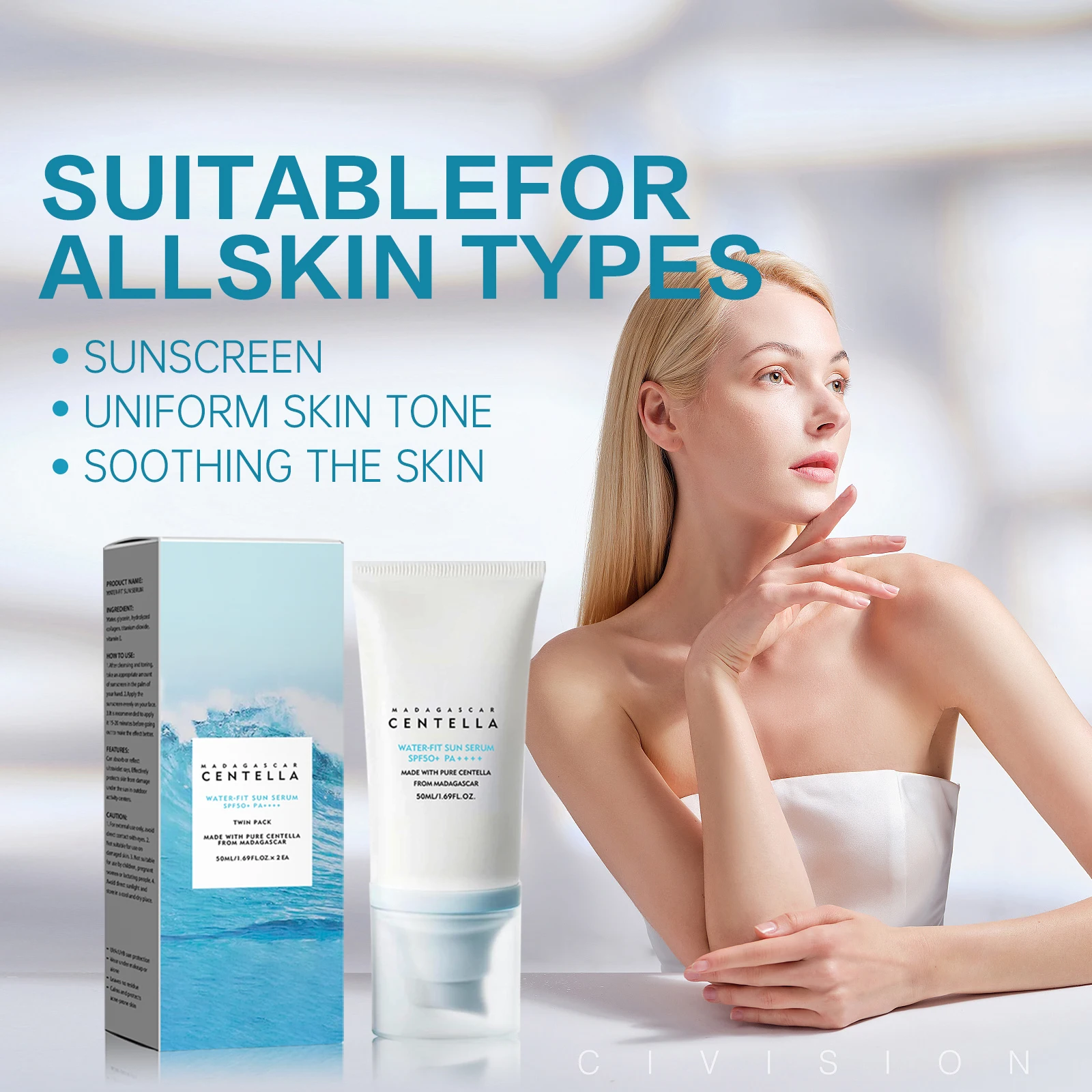2/1pcs SPF50+ Sunscreen Cream Centella Strong UV Protection Water-Based Sunscreen Sun Body Sunblock Moisturizing Skin Care thumbnail 4
