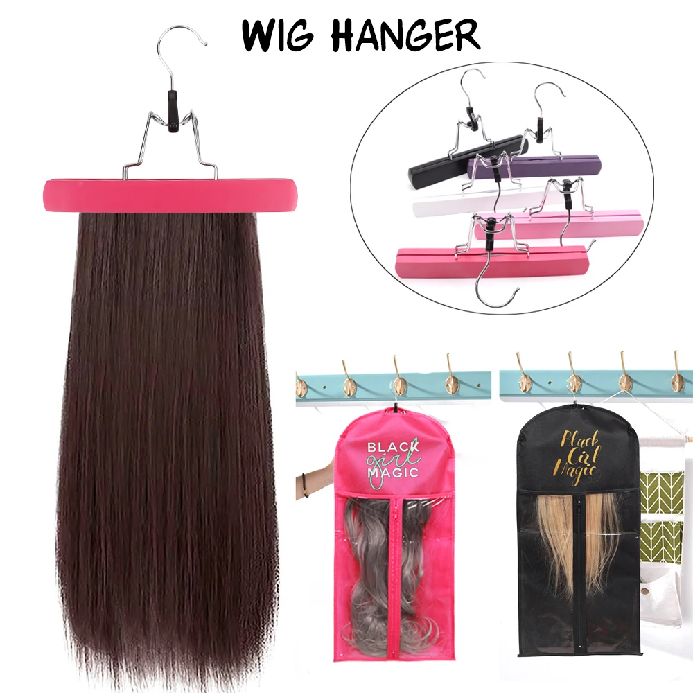 Plussign Wooden Double-Sided Hanger With Swivel Hook For Hairpieces Ponytail Bundles Holder Hanger For Wig Carrier Wig Holder thumbnail 2
