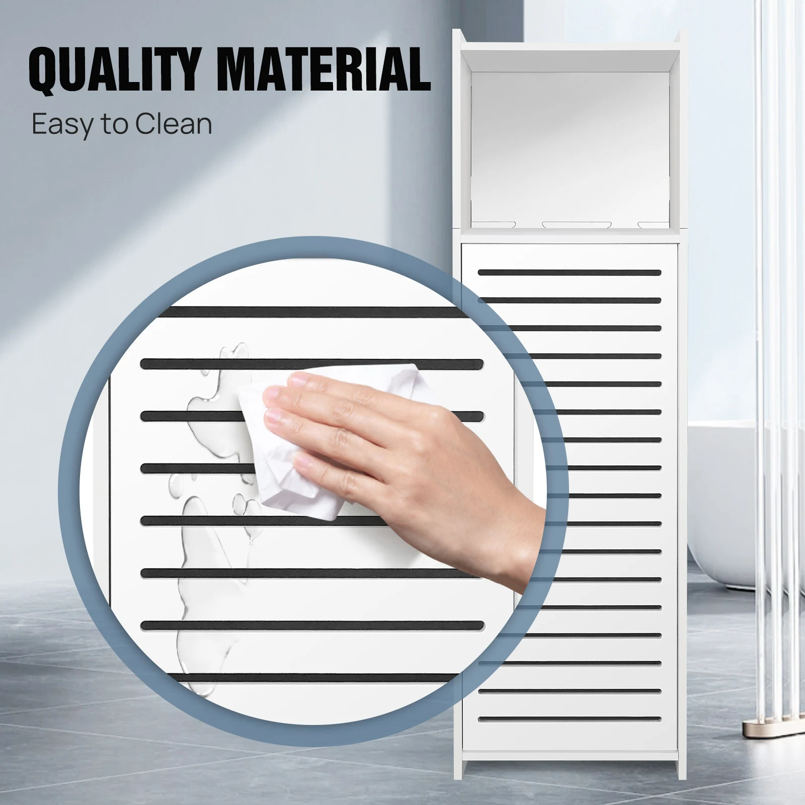 BRIEFNESS Waterproof Narrow 3-Tier Storage Cabinet with Door – Space-Saving Organizer for Bathroom, Bedroom, Living Room thumbnail 5