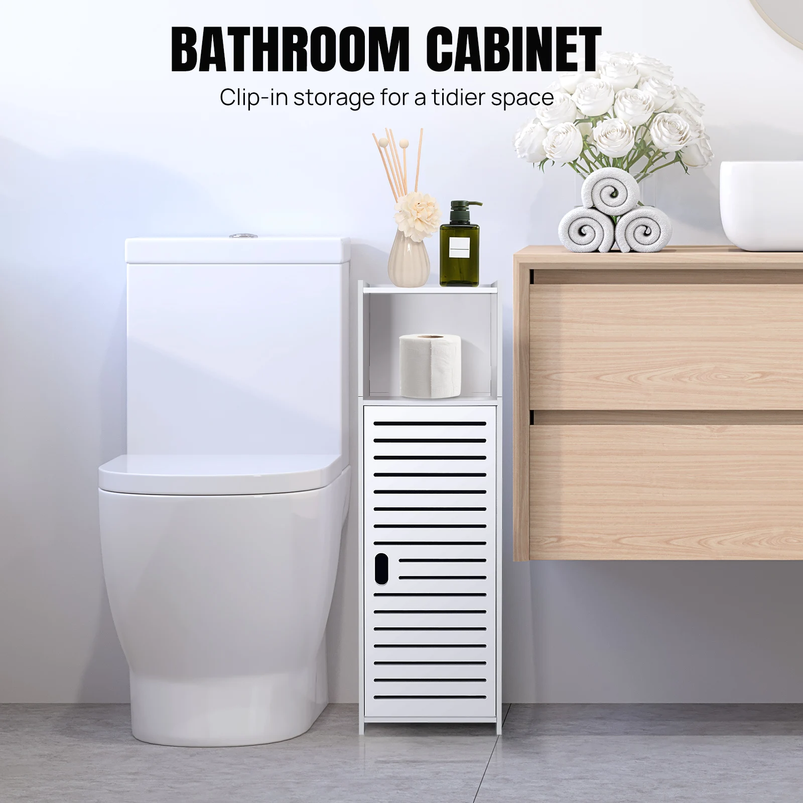 BRIEFNESS Waterproof Narrow 3-Tier Storage Cabinet with Door – Space-Saving Organizer for Bathroom, Bedroom, Living Room thumbnail 6