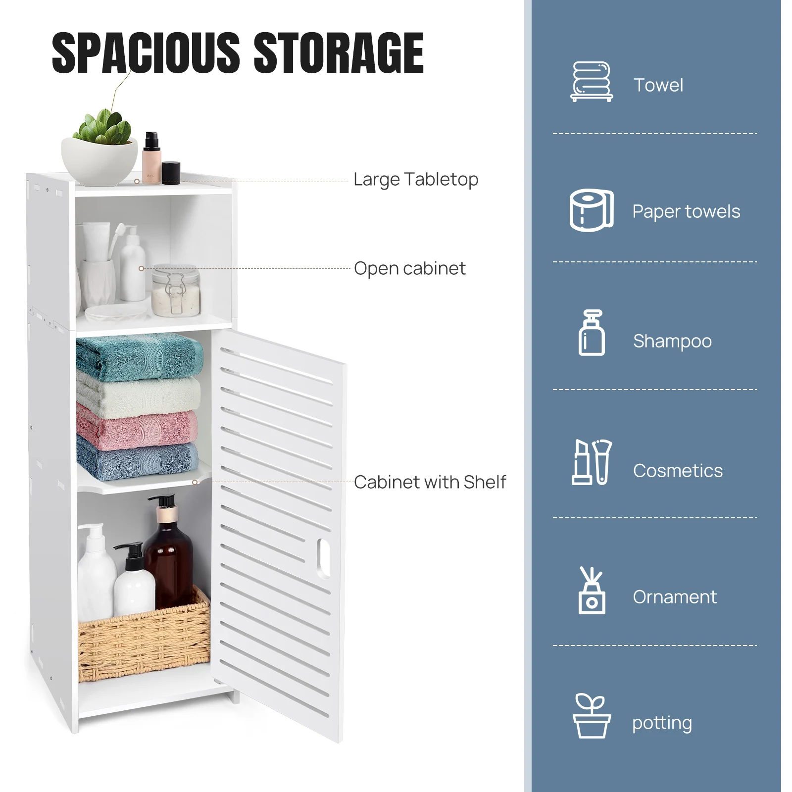BRIEFNESS Waterproof Narrow 3-Tier Storage Cabinet with Door – Space-Saving Organizer for Bathroom, Bedroom, Living Room thumbnail 2