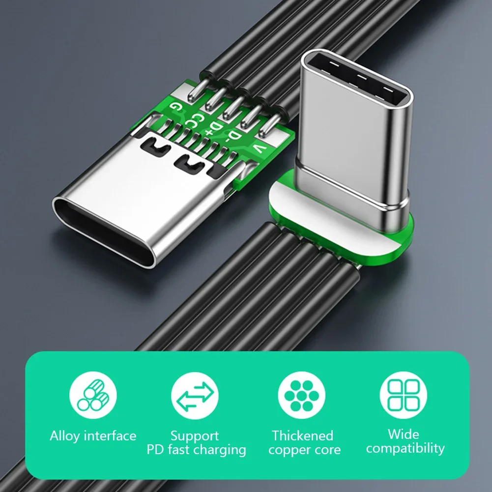 Flexible Flat Silicone USB C to USB C Cable Left/Right Angled for Camera Phones 65W Fast Charging 2.0 Data Transfer Data Cables thumbnail 4