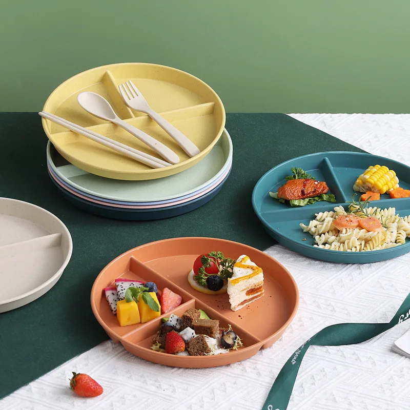 1pc Divided Breakfast Plate,3 Grids Round Plastic Individual Plate,Reusable Healthy Diet And Weight Loss Plate, Picnic Plate thumbnail 3