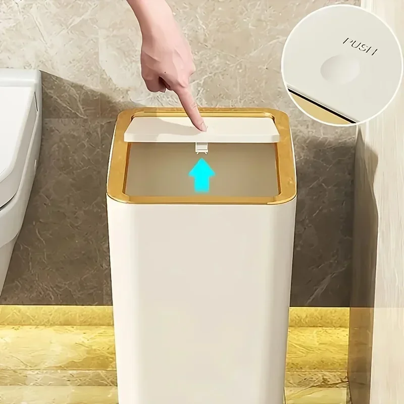 Odor Proof Trash Can with One-Touch Modern Design Durable Plastic Bathroom Kitchen Bin Space Saving Leakproof thumbnail 2