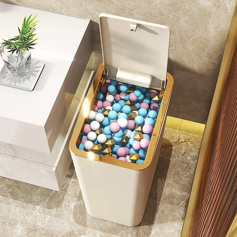 Odor Proof Trash Can with One-Touch Modern Design Durable Plastic Bathroom Kitchen Bin Space Saving Leakproof thumbnail 3