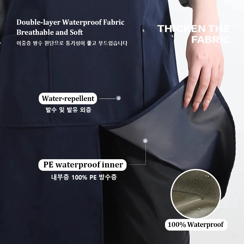 1 pc Coffee Shop Kitchen Work Waterproof Apron With Pockets, Unisex Apron, Oil Resistant Barista Chef Waiter Apron thumbnail 5