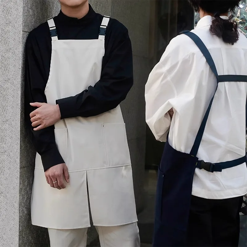 1 pc Coffee Shop Kitchen Work Waterproof Apron With Pockets, Unisex Apron, Oil Resistant Barista Chef Waiter Apron thumbnail 4