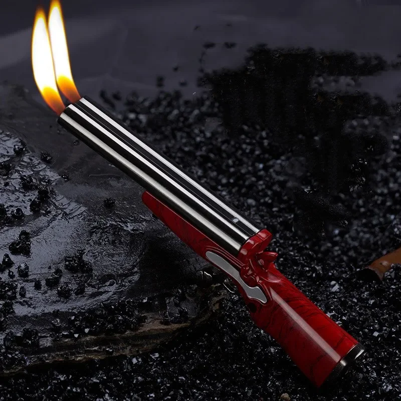 Metal Mini Gun Dual Fire Butane Gas Lighter Press Ignition Open Flame Smoking Accessories Gifts For Men Dropshipping Suppliers thumbnail 6