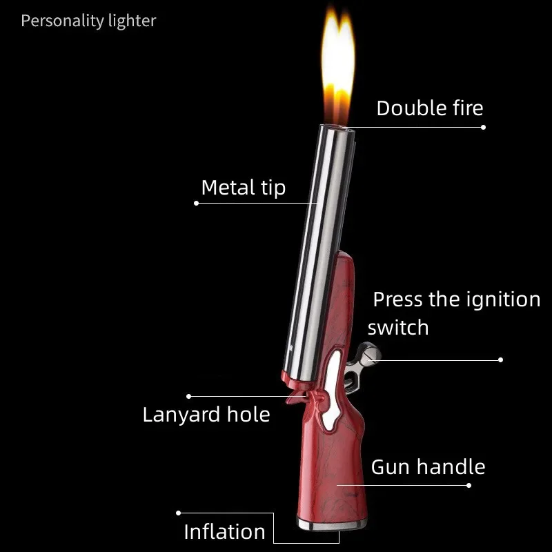 Metal Mini Gun Dual Fire Butane Gas Lighter Press Ignition Open Flame Smoking Accessories Gifts For Men Dropshipping Suppliers thumbnail 3