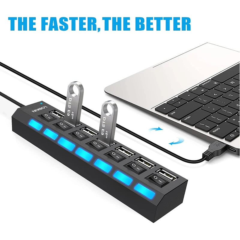 USB 2.0  HUB 4/7 Port Multiple Expander With ON/OFF Switch Multi USB Splitter Hub 4ports 7ports Adapter Computer Accessories thumbnail 2
