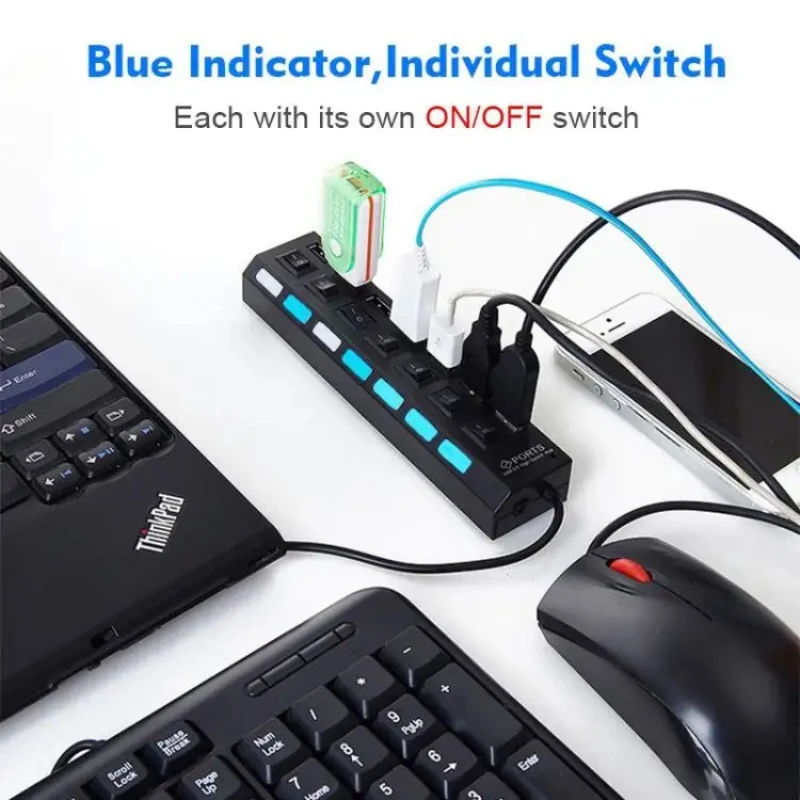 USB 2.0  HUB 4/7 Port Multiple Expander With ON/OFF Switch Multi USB Splitter Hub 4ports 7ports Adapter Computer Accessories thumbnail 5
