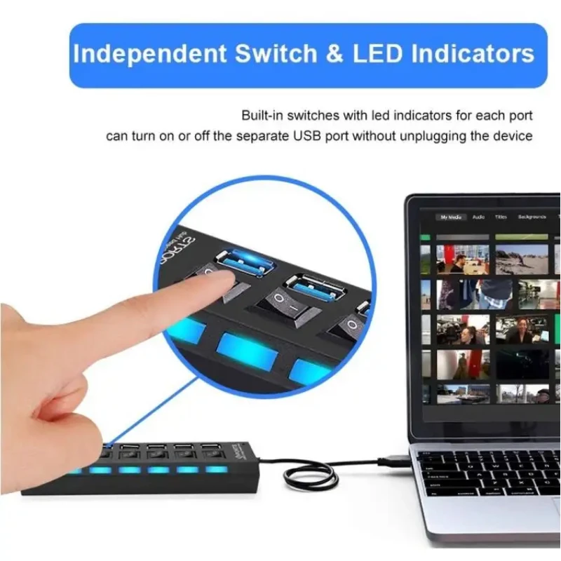 USB 2.0  HUB 4/7 Port Multiple Expander With ON/OFF Switch Multi USB Splitter Hub 4ports 7ports Adapter Computer Accessories thumbnail 6