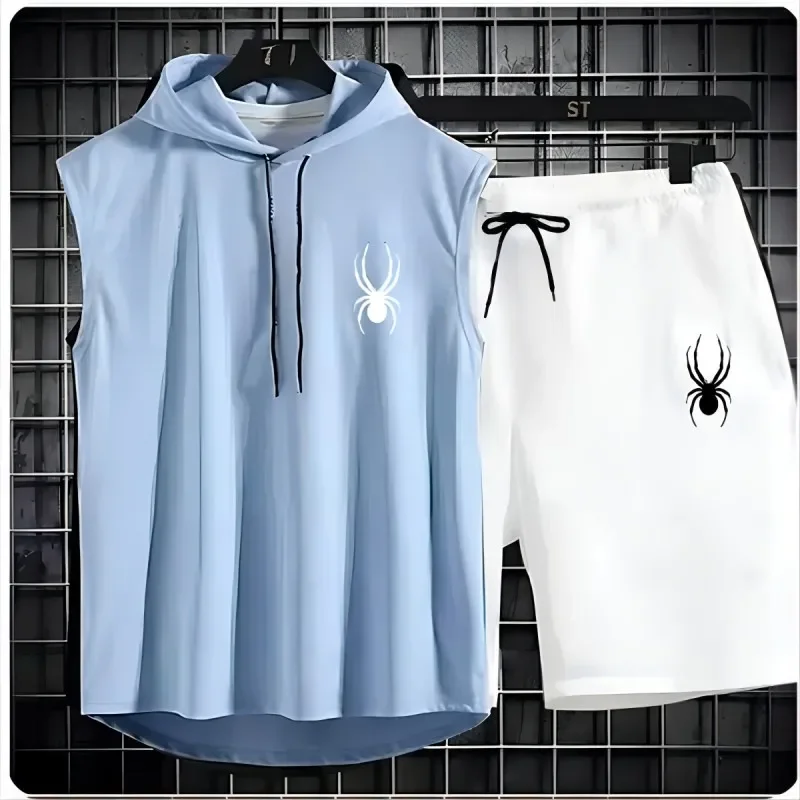 2025 New summer men's sleeveless set summer sports jersey set, men casual sports suit men's loose basketball suit summer tank to thumbnail 4