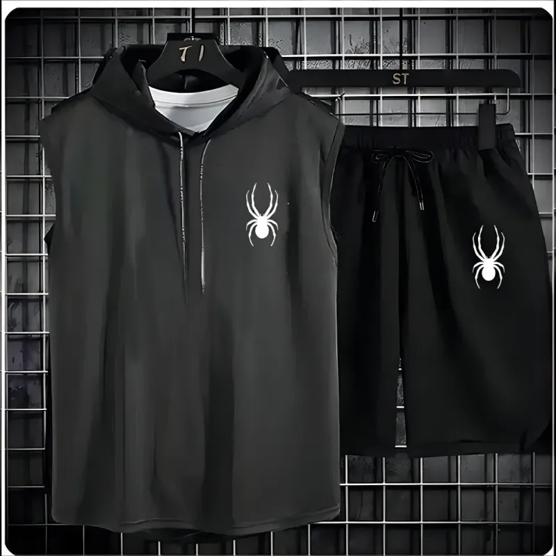 2025 New summer men's sleeveless set summer sports jersey set, men casual sports suit men's loose basketball suit summer tank to thumbnail 3