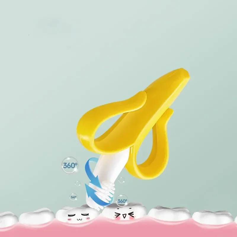 2 in 1 Kids Banana Shape Toothbrush Toddlers Teether Silicone Training Toothbrush BPA Free Teething Chew Baby Dental Care thumbnail 3