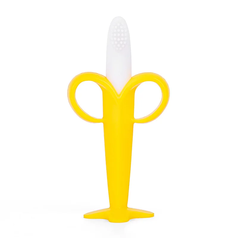 2 in 1 Kids Banana Shape Toothbrush Toddlers Teether Silicone Training Toothbrush BPA Free Teething Chew Baby Dental Care thumbnail 5