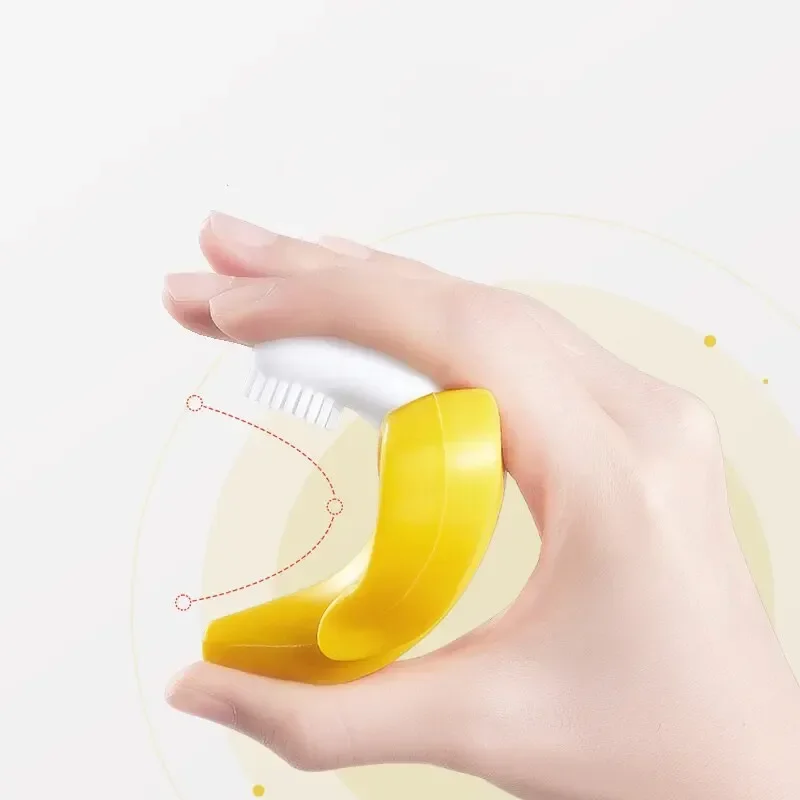 2 in 1 Kids Banana Shape Toothbrush Toddlers Teether Silicone Training Toothbrush BPA Free Teething Chew Baby Dental Care thumbnail 2