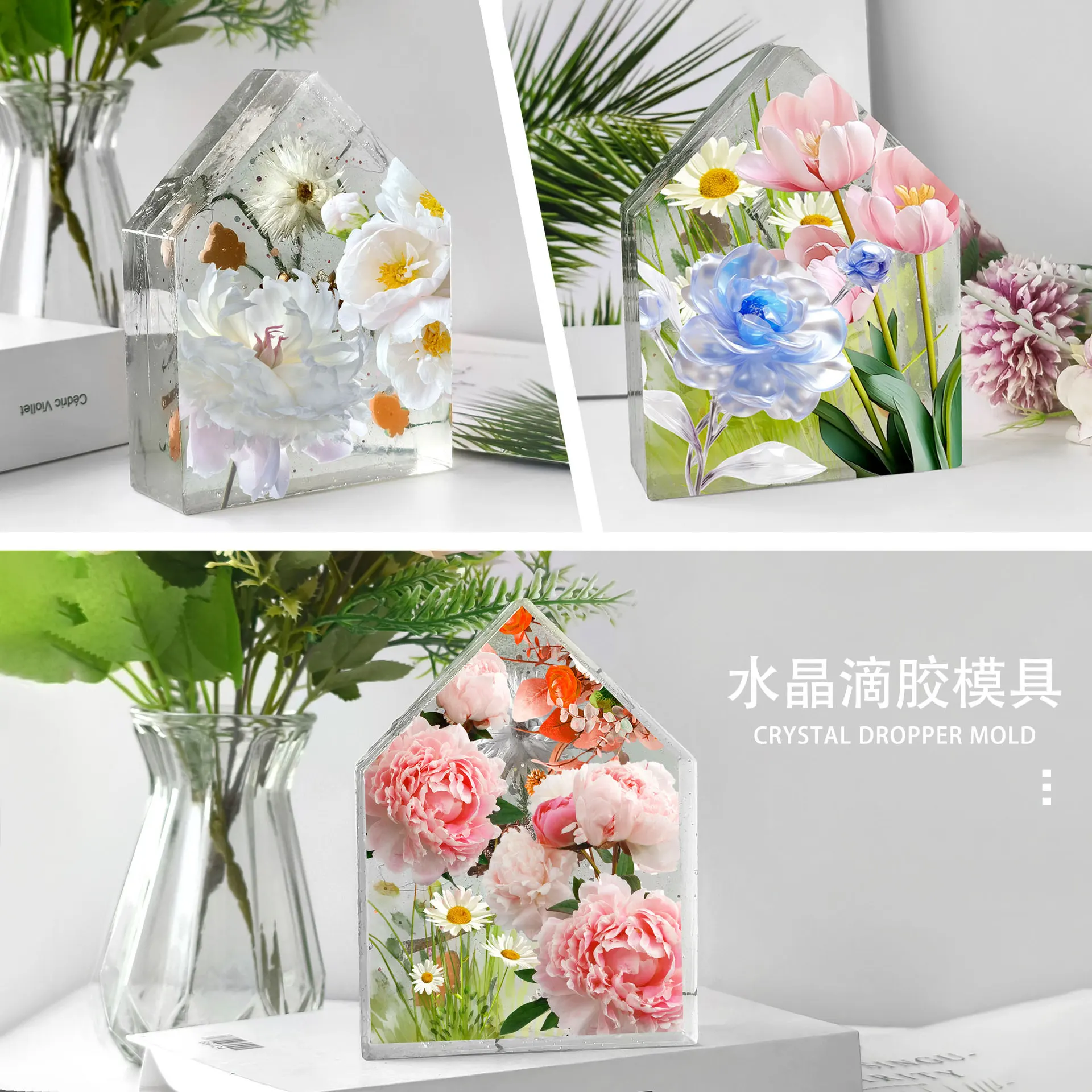 DIY Crystal Epoxy Resin Silicone Mold Geometric 3D Desktop Ornament Bookend Mould for Wholesale Crafts Decor thumbnail 3