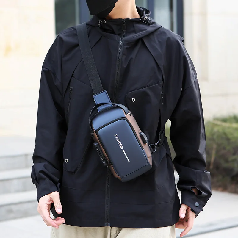 1pc Men'S Anti-Theft Password Lock Chest Bag - Made of Durable Oxford Fabric, Adjustable Shoulder Strap,Suitable for Motorcycles thumbnail 5