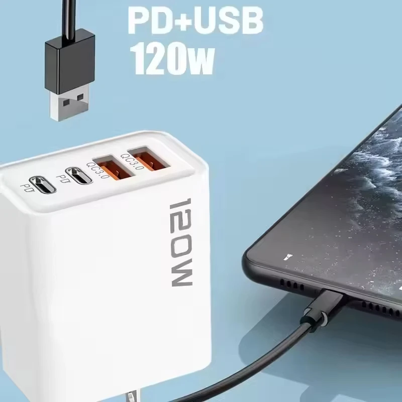 New 120W 4 Port USB Type C Charger Fast Charging Data Cable USB Phone Charger Adapter For Samsung iPhone Huawei Wall Charger thumbnail 3