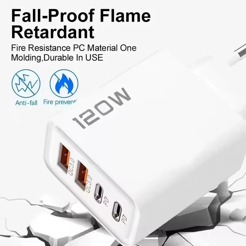 New 120W 4 Port USB Type C Charger Fast Charging Data Cable USB Phone Charger Adapter For Samsung iPhone Huawei Wall Charger thumbnail 2