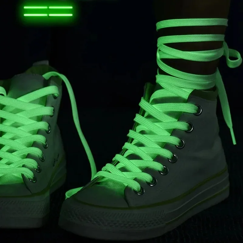 1/2pair 5 Colors Luminous Shoelaces Flat Suitable For All Shoes Fluorescent laces Party Get together Night run Unisex Shoelace thumbnail 2
