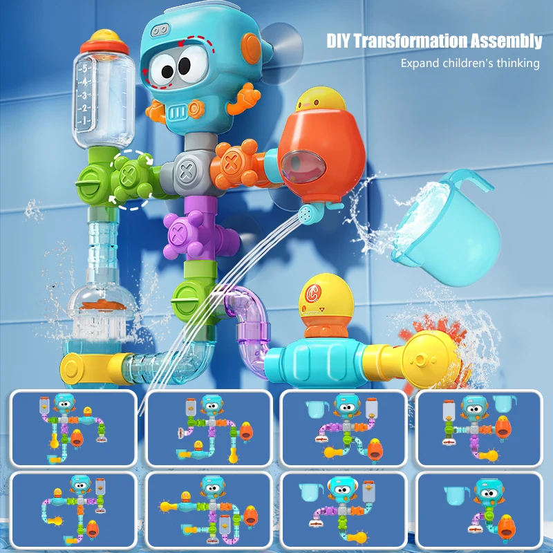 Baby Bath Toys with Strong Suction Cups Tubes Spinner Squirt Water Game Set Toddlers Kids Shower Pool for 3 Years Children Gifts thumbnail 3