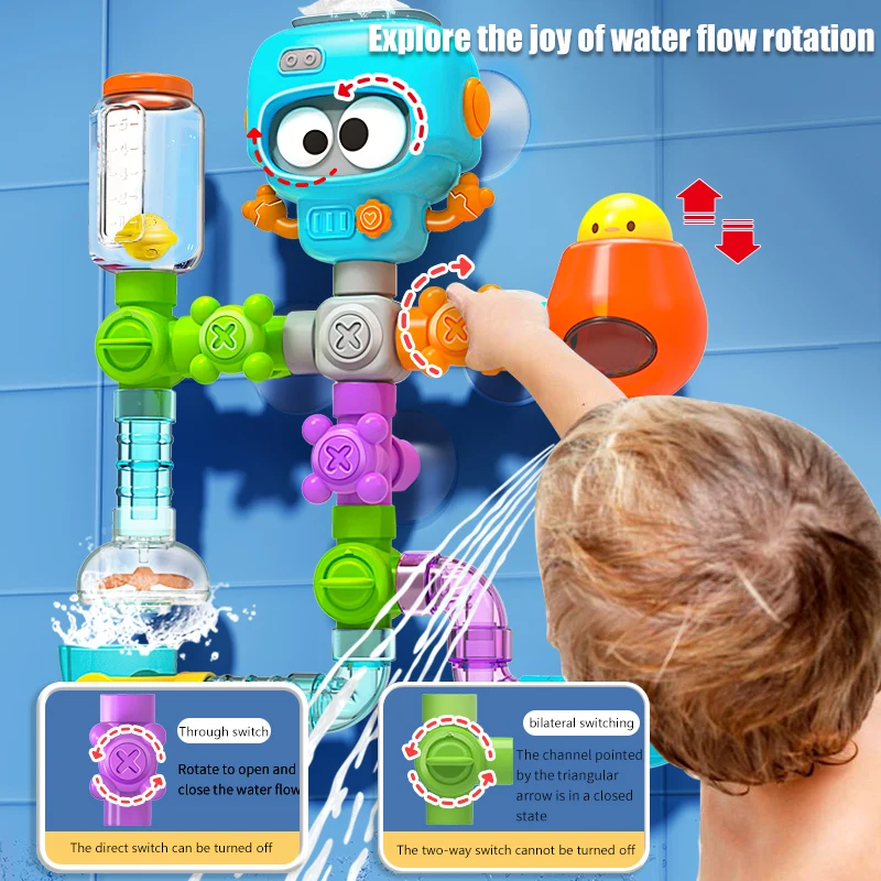 Baby Bath Toys with Strong Suction Cups Tubes Spinner Squirt Water Game Set Toddlers Kids Shower Pool for 3 Years Children Gifts thumbnail 5