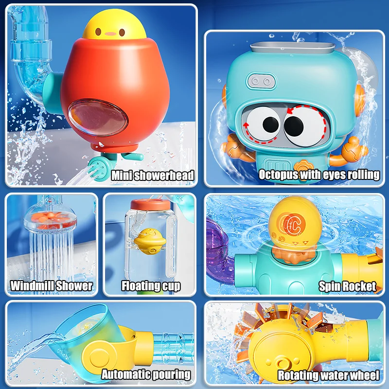 Baby Bath Toys with Strong Suction Cups Tubes Spinner Squirt Water Game Set Toddlers Kids Shower Pool for 3 Years Children Gifts thumbnail 4
