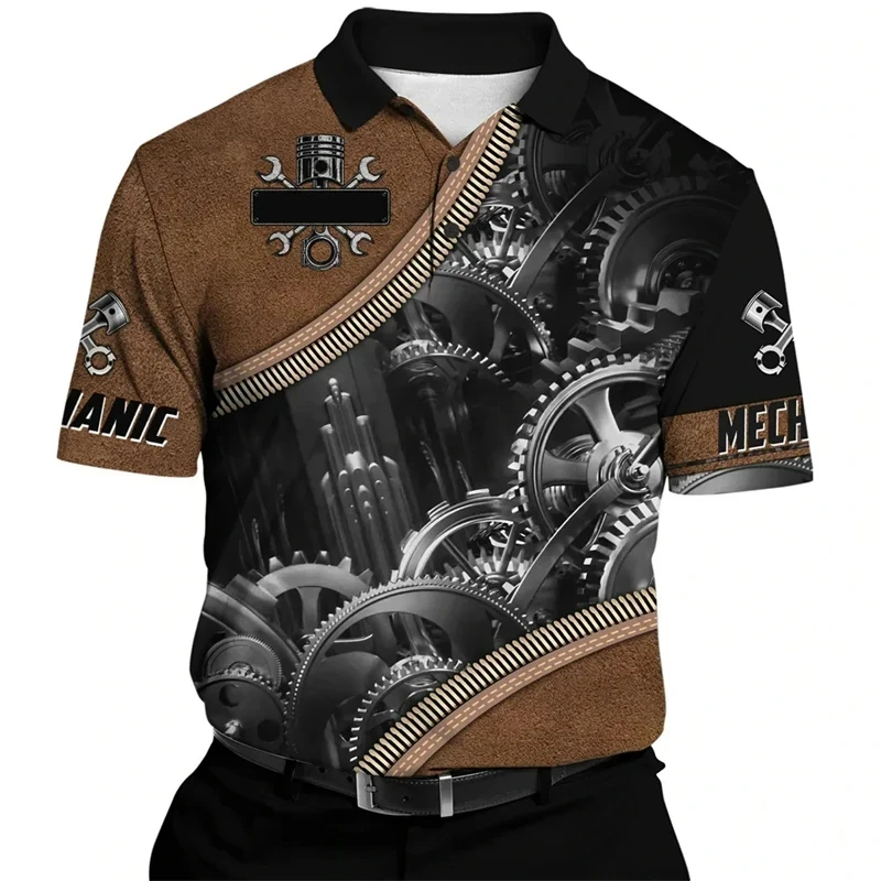 New Mechanic Man Polo Shirt Mechanical Tools Print Short Sleeve Summer Jersey Casual Tops Oversized Fashion Breathable Clothing thumbnail 6