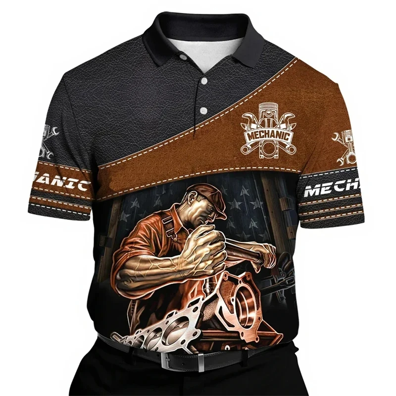 New Mechanic Man Polo Shirt Mechanical Tools Print Short Sleeve Summer Jersey Casual Tops Oversized Fashion Breathable Clothing thumbnail 3