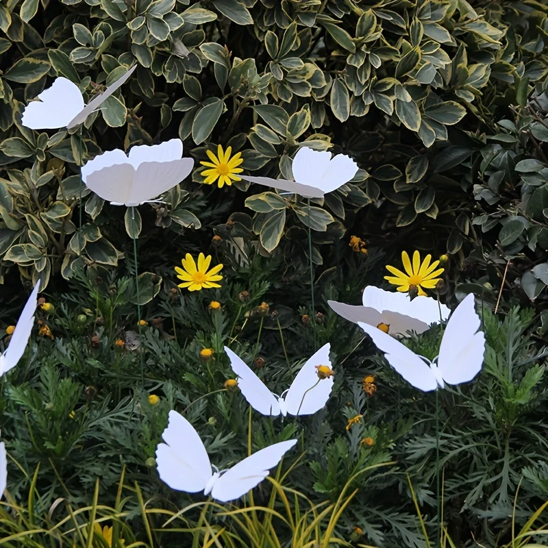 10pcs White 3D Butterfly Decorative Garden Stakes PVC Yard Lawn Outdoor Decor Wedding Party Embellishments Butterfly Decorations thumbnail 3