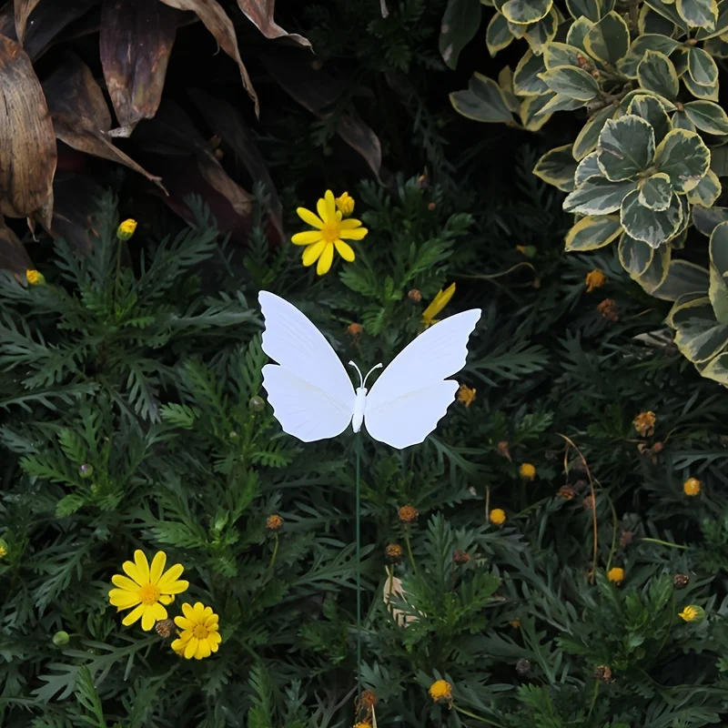10pcs White 3D Butterfly Decorative Garden Stakes PVC Yard Lawn Outdoor Decor Wedding Party Embellishments Butterfly Decorations thumbnail 5