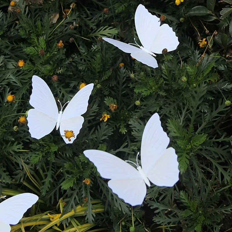 10pcs White 3D Butterfly Decorative Garden Stakes PVC Yard Lawn Outdoor Decor Wedding Party Embellishments Butterfly Decorations thumbnail 4