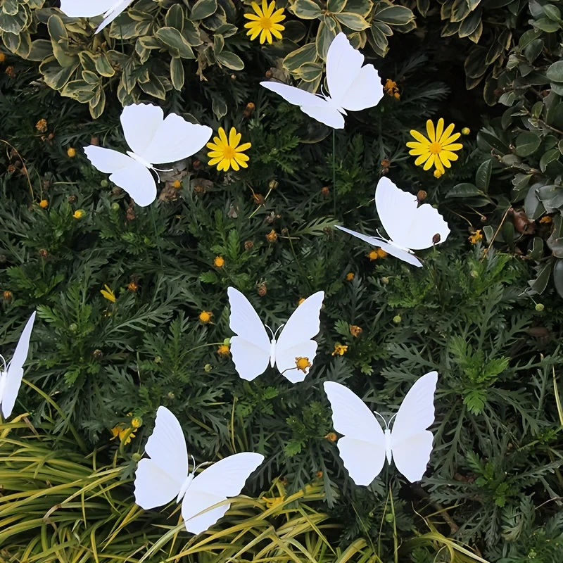 10pcs White 3D Butterfly Decorative Garden Stakes PVC Yard Lawn Outdoor Decor Wedding Party Embellishments Butterfly Decorations thumbnail 2