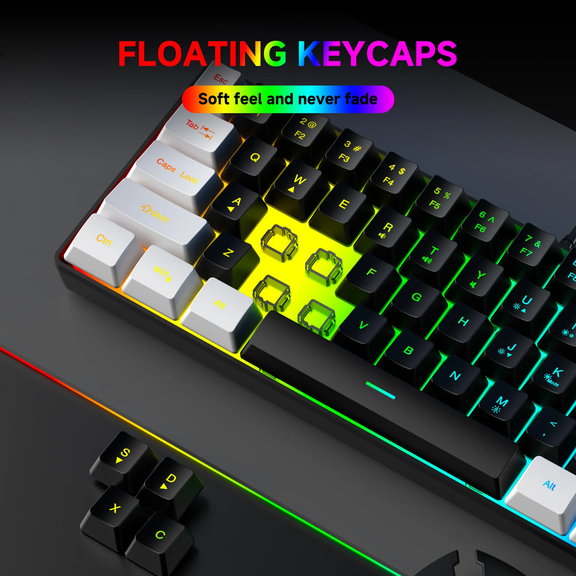 USB Wired RGB Gaming Keyboard 61 Keys White Black Compact Mini Office Keyboard and Mouse for PC Desktop Computer Gamer Keypad thumbnail 6