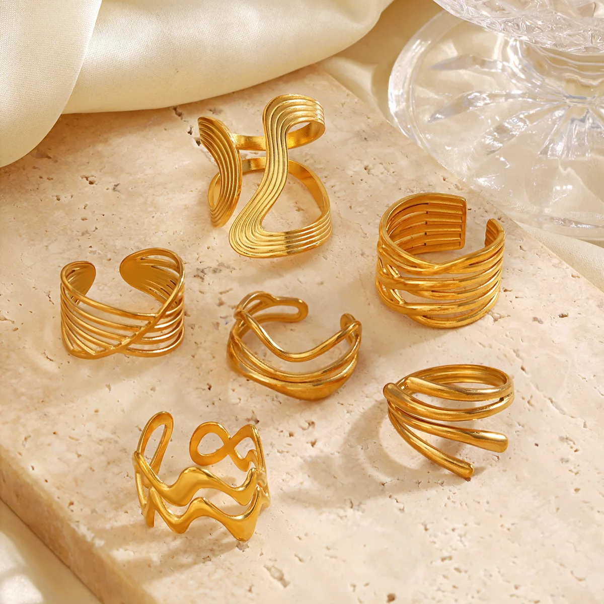 LATS Fashion Geometric Open Ring Stacked Irregular Ring for Women Party Festival Accessories thumbnail 4