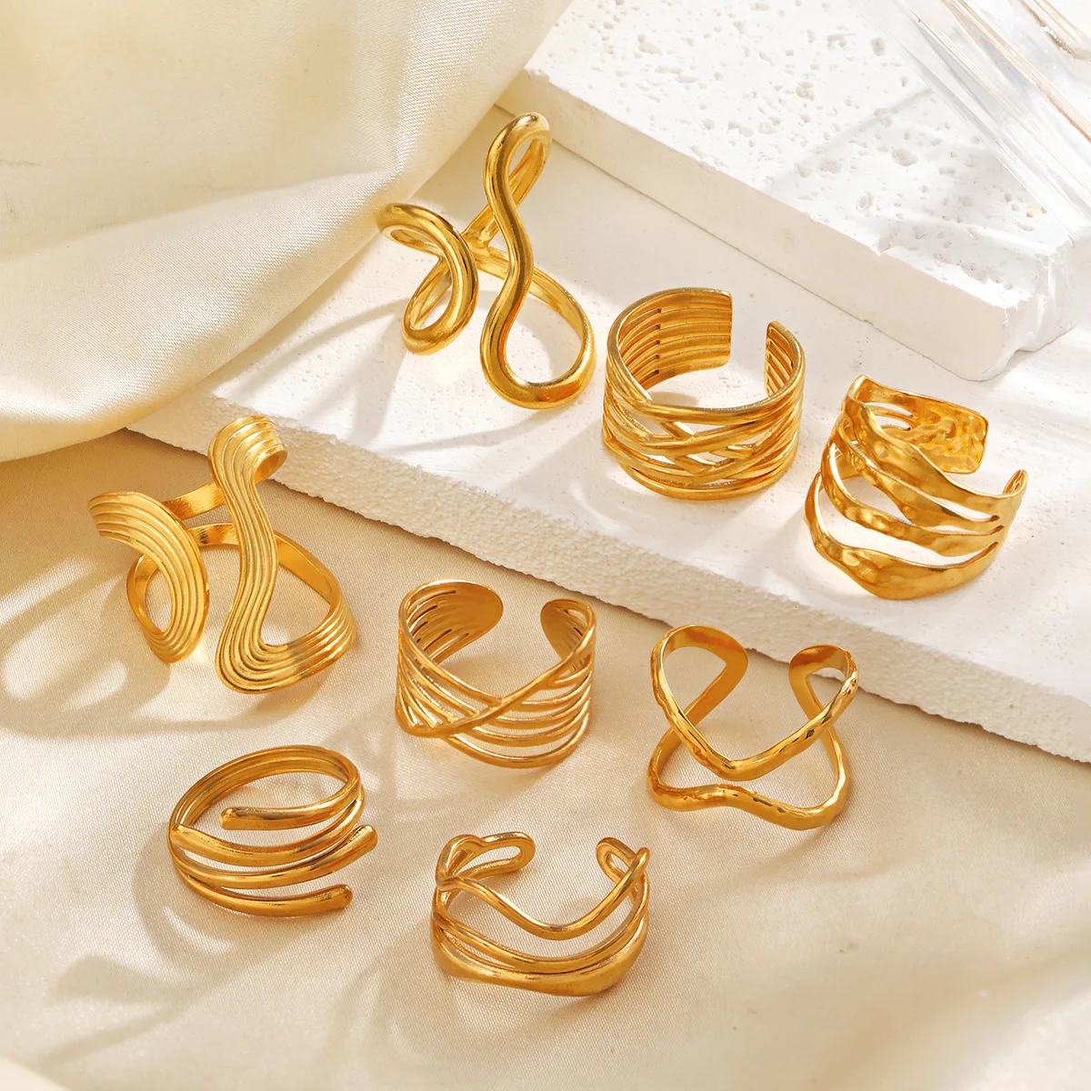 LATS Fashion Geometric Open Ring Stacked Irregular Ring for Women Party Festival Accessories thumbnail 2