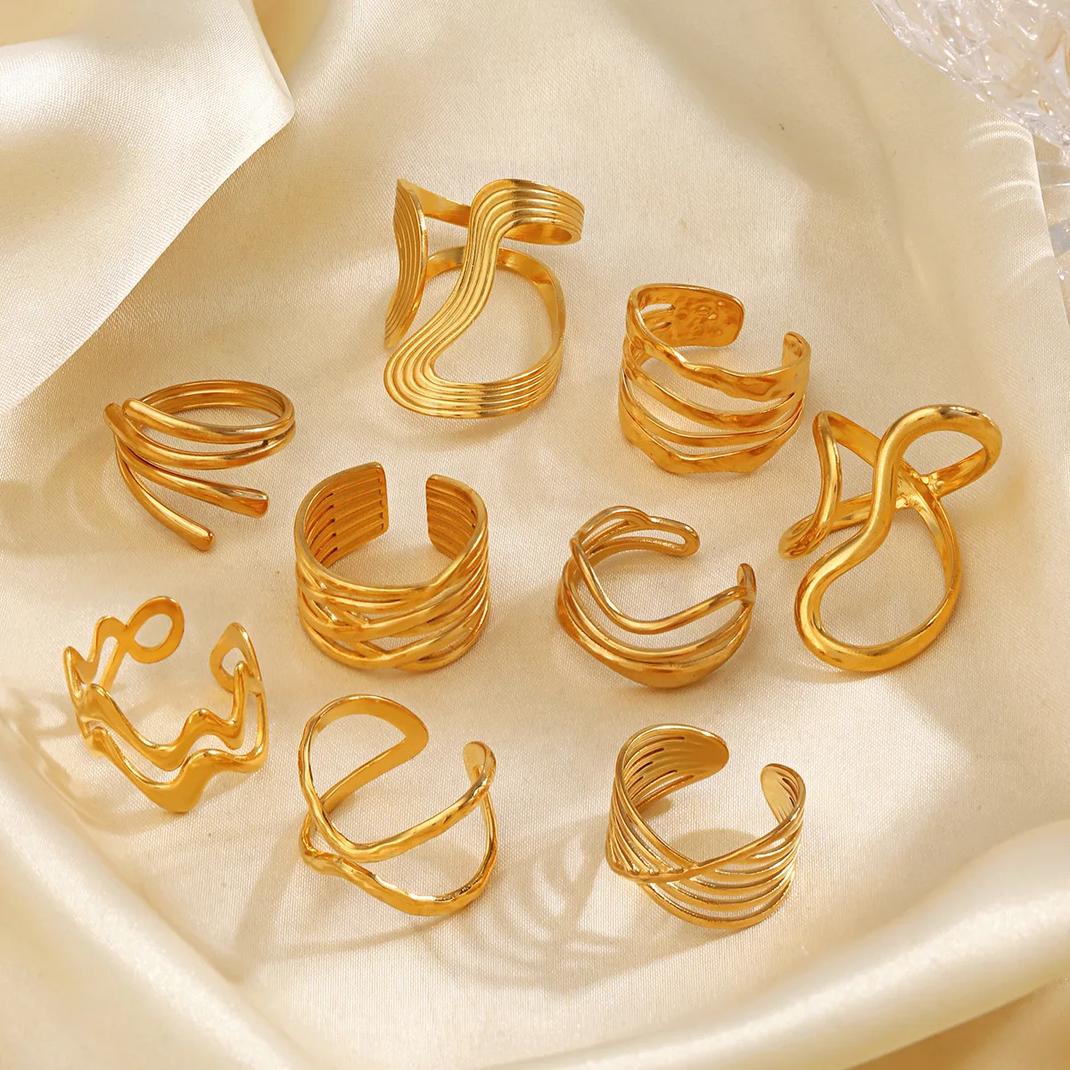 LATS Fashion Geometric Open Ring Stacked Irregular Ring for Women Party Festival Accessories thumbnail 3