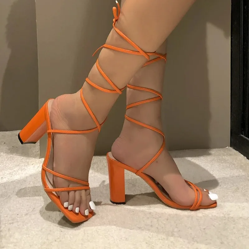 Woman Black Ankle Strap Sandals Woman Leather Pu Cross-Tied High Heels Shoes Sexy Lace Up Party Pumps Shoes Plus Size 43 thumbnail 6