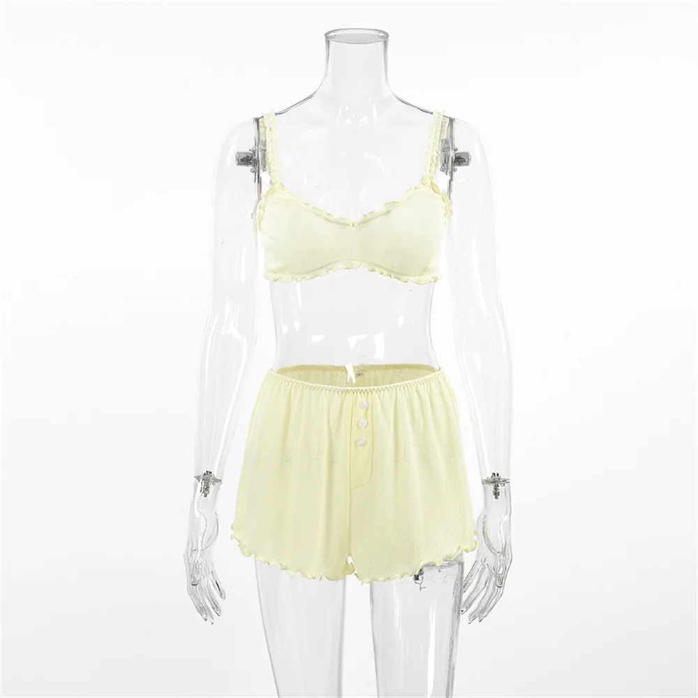 Fashion Female Sleepwear Set Spaghetti Strap Pajamas Crop Top Nightie Tank Tops Pyjamas Shorts Casual Nightgowns Suit thumbnail 5