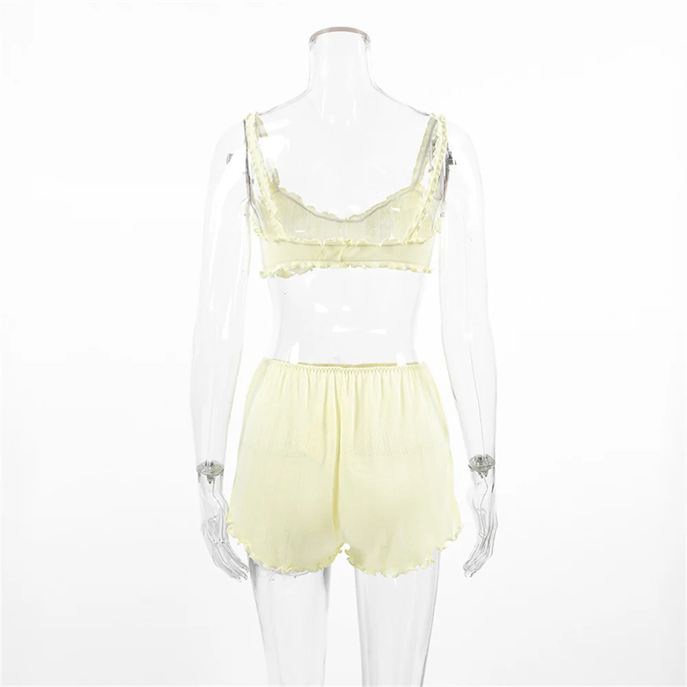 Fashion Female Sleepwear Set Spaghetti Strap Pajamas Crop Top Nightie Tank Tops Pyjamas Shorts Casual Nightgowns Suit thumbnail 6