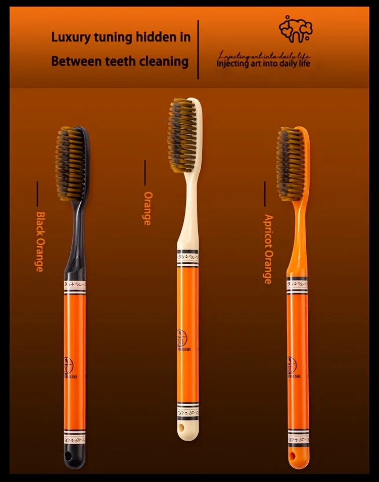 6-Pack of Accessible Luxury Long-Head Household Wide-Head Adult Ultra-Fine Soft-Bristled Toothbrush with Enlarged and Longed Couple Home Decoration Printed Handle to Care for Gums Filament Efficient Clean Fashion Design Non-Slip Brush Handle thumbnail 5