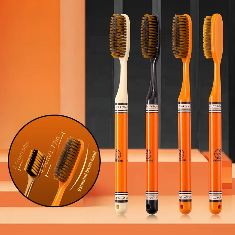 6-Pack of Accessible Luxury Long-Head Household Wide-Head Adult Ultra-Fine Soft-Bristled Toothbrush with Enlarged and Longed Couple Home Decoration Printed Handle to Care for Gums Filament Efficient Clean Fashion Design Non-Slip Brush Handle thumbnail 2