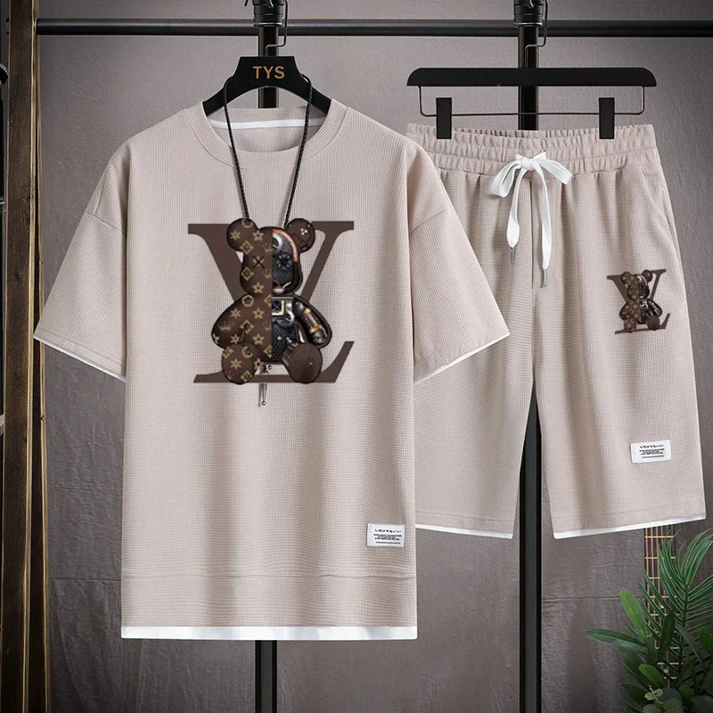 Summer new men's short-sleeved set, a fashionable outdoor casual men's short-sleeved T-shirt and sports shorts 2-piece set thumbnail 2